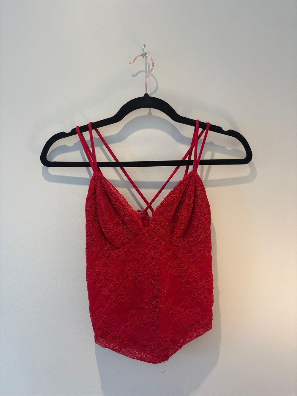 Garage Red Lace Crisscross Cami